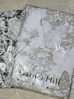 Garnet Hill Floral Button-Front Pajama Set - Soft Sage on White